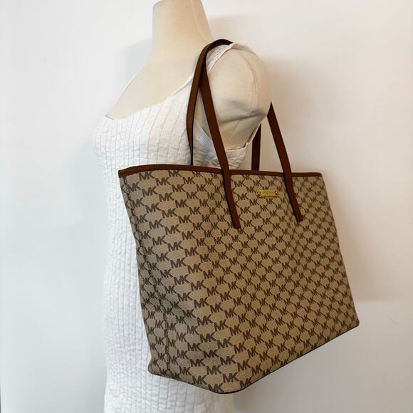 Michael Kors Signature Emry Large Tote Bag Zip Closure Shoulder Handbag Brown - Picture 3 of 13